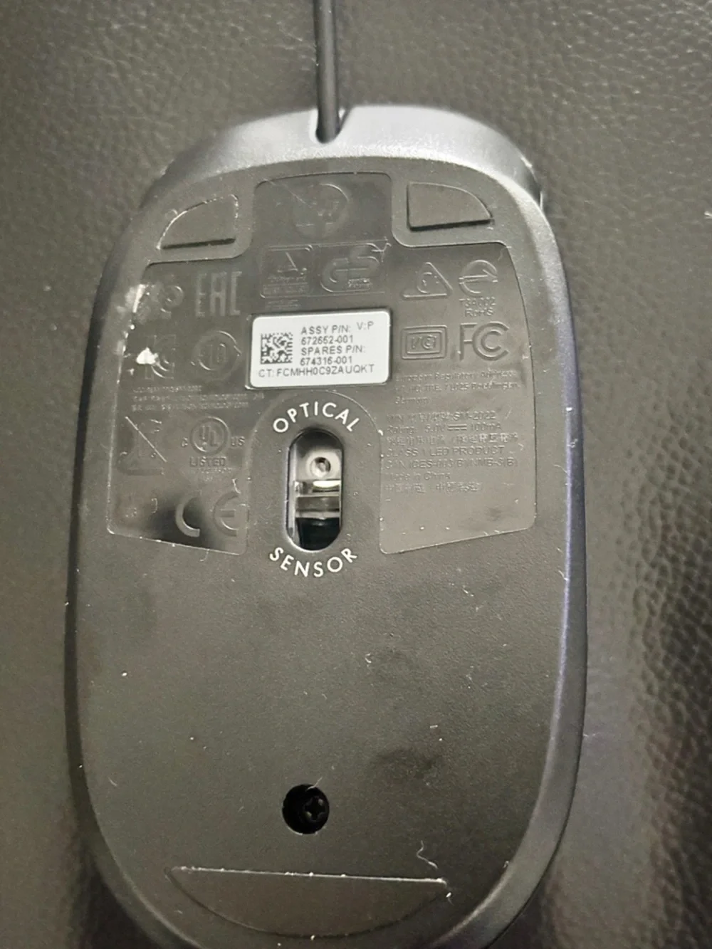 Genuine HP 672652-001 Black 2 Button Wired USB Optical Mouse